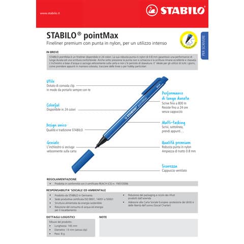 Fineliner Stabilo pointMax 0.8 mm blu oltremare - 488/32